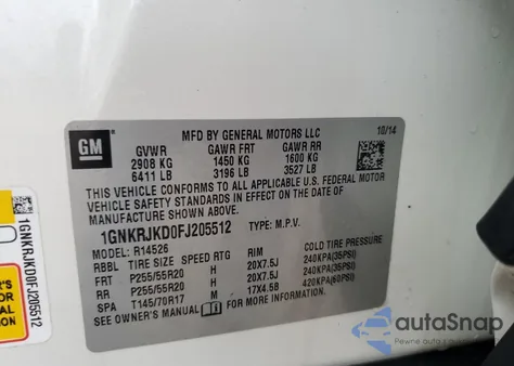 2015 Chevrolet Traverse Ltz from USA, damaged, VIN 1GNKRJKD0FJ205512